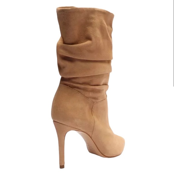 SCHUTZ Ashlee Pointed Toe Scrunched Heeled Boots in Honey Beige - Picture 2 of 9